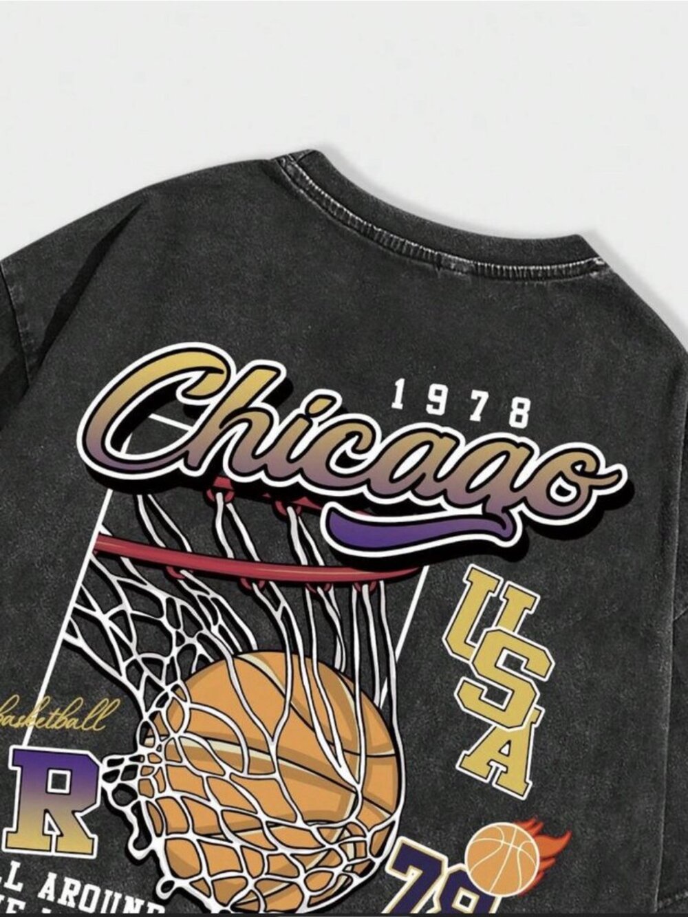 ROMWE Chicago Bulls Vintage Graphic Drop Shoulder Tee~Size M (38)~Black L1 42